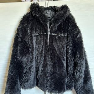 🖤Cosmic Aura Black Faux Fur Coat🖤